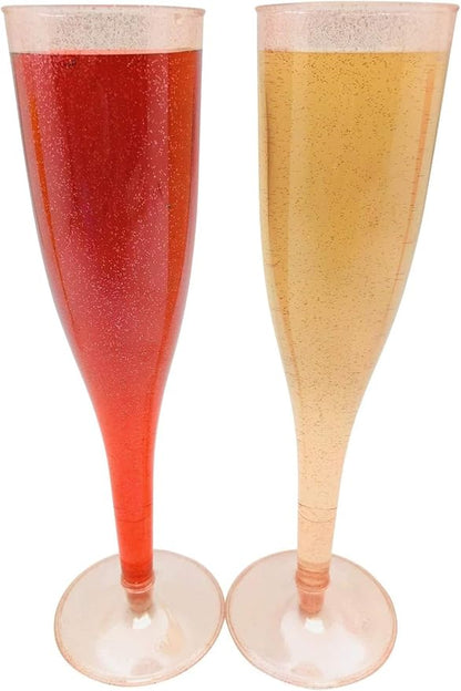 Oojami 100 Plastic Classic Champagne Disposable Flutes for Parties Plastic cups Wedding Party Toasting Cocktail Cups Bulk Party Pack (Rose Gold Rim)