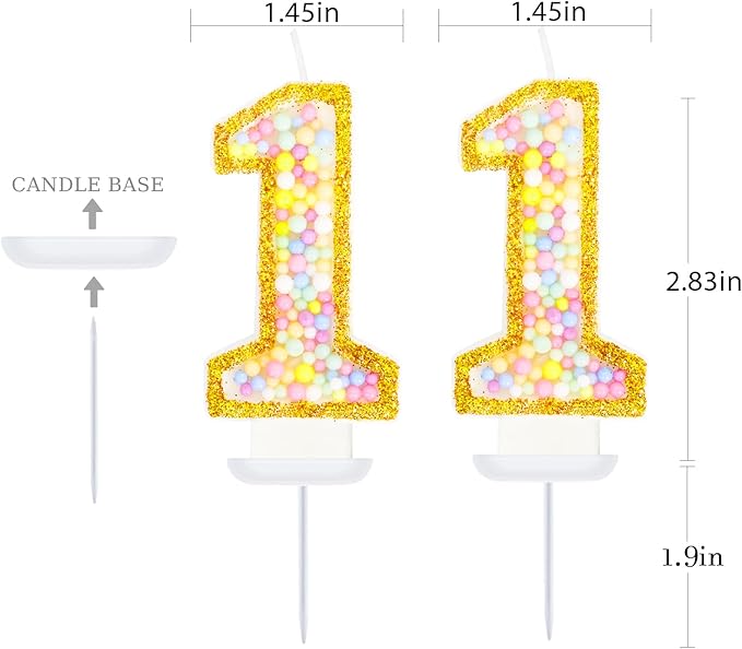 11th Birthday Candle for Cake, Colorful Macaron Numeral Candles for Boys/Girls, Birthday Party Cake Decorations, Golden Cake Topper for Birthday Party Supplies (Number 11)
