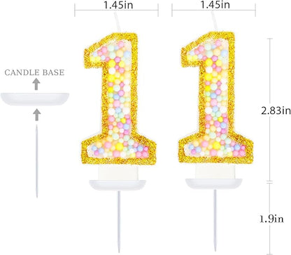 11th Birthday Candle for Cake, Colorful Macaron Numeral Candles for Boys/Girls, Birthday Party Cake Decorations, Golden Cake Topper for Birthday Party Supplies (Number 11)