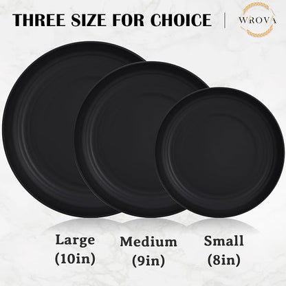 Wrova Wheat Straw Plates - 10 Inch Unbreakable Dinner Plates Set of 8 - Dishwasher & Microwave Safe Plastic Plates Reusable - Lightweight Plate for kitchen,camping (Pure Black)