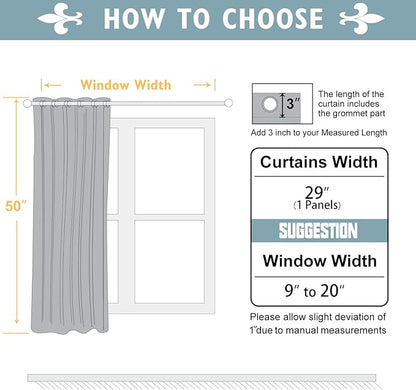 ChrisDowa Small Window Curtains 50 inches Long for Bedroom - Grommet Short Thermal Insulated Room Darkening Curtains for Kitchen (1 Panel, Greyish White, 29 x 50 Inch)
