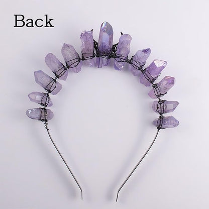 Raw Crystal Tiara Headbands, Purple Quartz Crown Goddess Bridal Photography Headwear for Women Girls