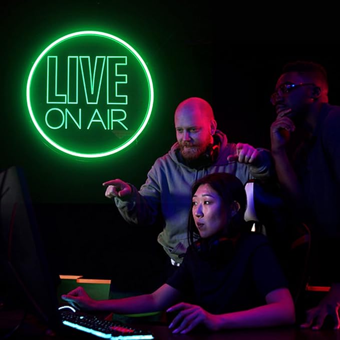 NOXTROND Live On Air Neon Sign, USB Powered Live On Air Light Sign, Dimmable Round Live Streaming LED Neon Night Light for Tiktok, Twitch Streamer, Gamer, Game Room, Studio Decor (Green)
