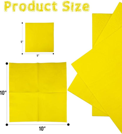Yellow Cocktail Napkins 5 * 5inch disposable Beverage Napkin paper for Cocktail, Wedding, Dinner，Birthday Party Dessert Wine Paper Napkins（ 120 Count）