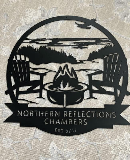 RealSteel - Beach Campfire Monogram, Custom Home & Wall Décor, Personalized Sign, Outdoor Campsite, for Backyards, Deer Leases, Campgrounds, and Fire Pit area