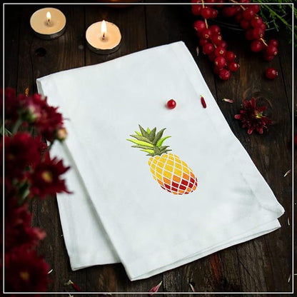 Pineapple Embroidered Cotton Dinner Napkins - 18x18 in Washable, Absorbent Reusable Napkins - Spring Easter Basket Decor - Pack of 6