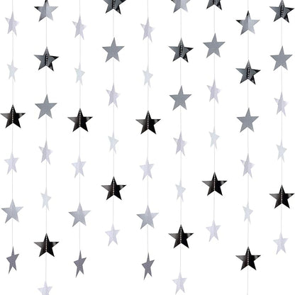 Patelai Glitter Star Garland Banner Christmas Decor 130 Feet Star Hanging Bunting Banner Twinkle Backdrop for Homecoming Classroom Wedding Birthday Halloween Party Supplies(Silver)