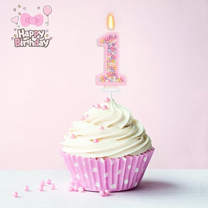 Sweet One Birthday Candles for Girls - Number 1 Candle, First Birthday Decorations for Girl, Fairy Cake Decorations, Colorful Macaron Candles for One Cake Topper (Pink)