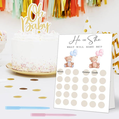 Gender Reveal Party Games, Teddy Theme Baby Gender Reveal Voting Board Sign, Teddy Boy Girl Voting with Two Pens, He or She, Baby Bear Gender Reveal Party Decorations Games for Boy or Girl Shower