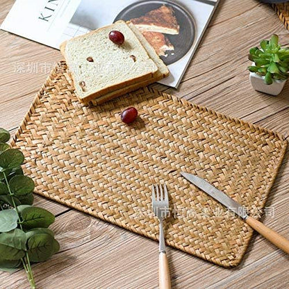 6 Pack Woven Placemats, Rectangular Rattan Place mats, Natural Seagrass Placemats, Farmhouse Wicker Table Mats for Dining Table
