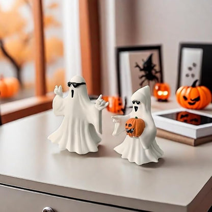 Halloween Ghost Figurine - Spooky Resin Ghost Statue, Cute Finger Ghost Ornaments, Perfect for Indoor & Porch Halloween Decor (Ghost with Glasses)