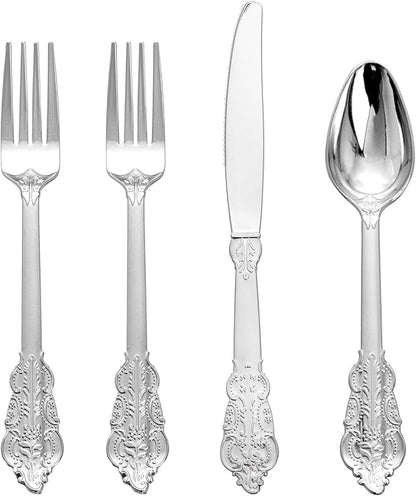 Supernal 360pcs Plastic Silverware, Silver Disposable Cutlery,Silver Plastic Silverware include 120 Plastic Forks, 120 Plastic Spoons, 120 Plastic Knives, Perfect for Birthday,Party,Wedding