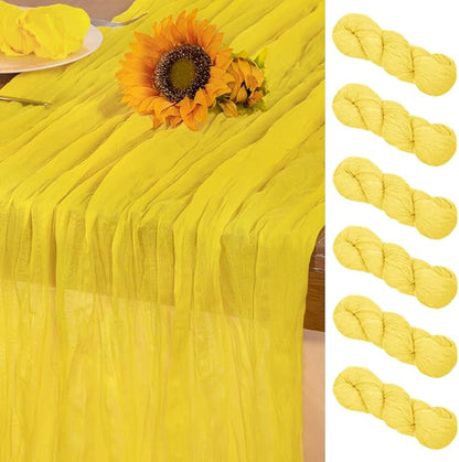 Lemon Yellow Cheesecloth Table Runner 6 Pack Christmas Table Runners Boho Gauze 120 Inches Yellow Cheese Cloth Table Decor for Xmas Holiday Season Parties Wedding Bridal Baby Shower Decor