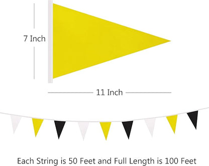 100 Ft White Yellow Black Pennant Banner Flag, 60 Pcs String Hanging DIY Bunting Flags for Party, School, Wedding, Carnival, Celebrations, Outdoor and Indoor Decorations (White Yellow Black)