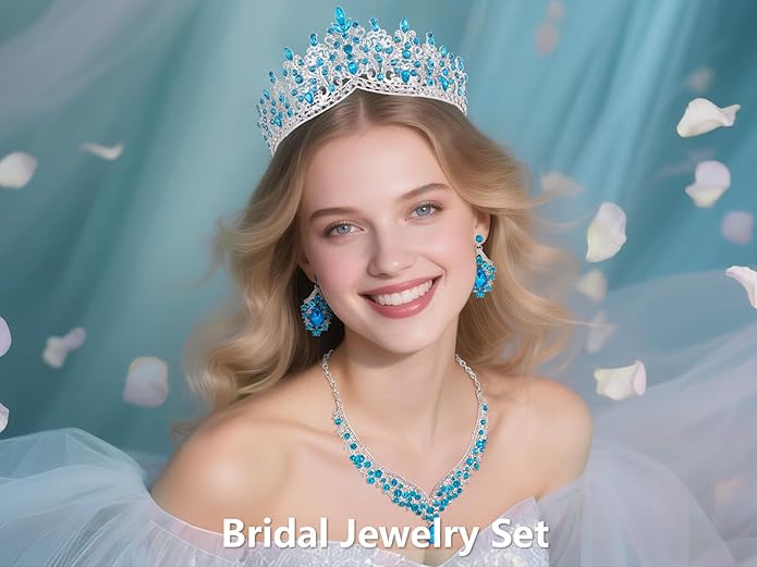 Kamirola Tiaras and Crowns for Women,Tiaras Earrings Necklace, Crystal Bridal Jewelry Set, Costume Party Halloween Prom Pageant Jewelry for Women TR80