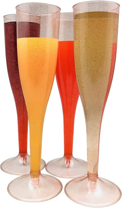 Oojami 100 Plastic Classic Champagne Disposable Flutes for Parties Plastic cups Wedding Party Toasting Cocktail Cups Bulk Party Pack (Rose Gold Rim)