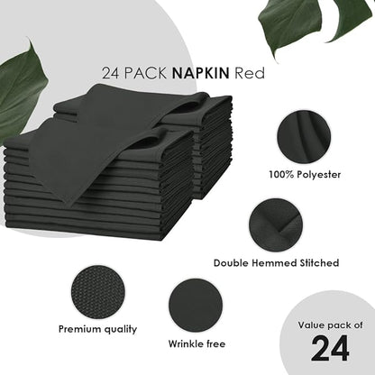 Grey Cloth Napkins Bulk (Pack of 24) - 100% Polyester Dinner Linen Napkins Cloth Washable & Reusable - Durable with Hemmed Edges - Ideal for Parties and Weddings (17x17 Inches)