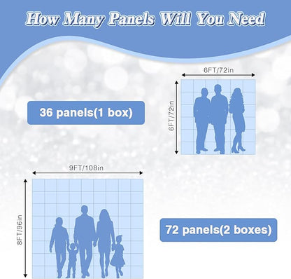 Shimmer Wall Backdrop Baby Blue Square Sequin Wall Panel Backdrop Decor for Wedding, Anniversary, Birthday, Party, 36 Panels