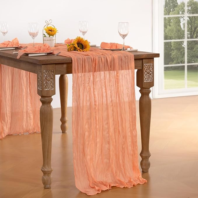 Peach Cheesecloth Table Runner 4 Pack Christmas Table Runners Boho Gauze 120 Inches Cheese Cloth Table Decor for Sweet Little Peach Baby Shower Wedding Bridal Xmas Holiday Season Decor