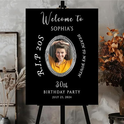 RIP 20s Welcome to My 30th Birthday Party Sign, Personalized Funeral For My Youth Custom Decor, Death to My Youth Welcome Board.
