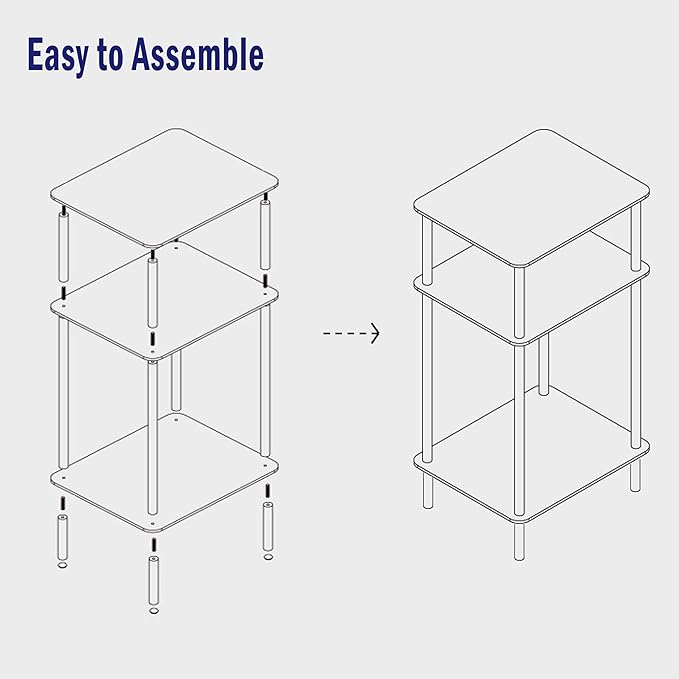 Tempered Glass Side Tables Set of 2 Acrylic End Table with 3 Storage Shelve transparent Bedside simplicity clear 3-Tier Nightstands for small Spaces Office Bedroom Living Room Study black ET-008BK3T