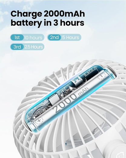 Gaiatop Mini Portable Stroller Fan, Battery Operated Small Clip on, Detachable 3 Speed Rechargeable, 360° Rotate Flexible Tripod Better Cooling for Car Seat Crib Treadmill Travel White