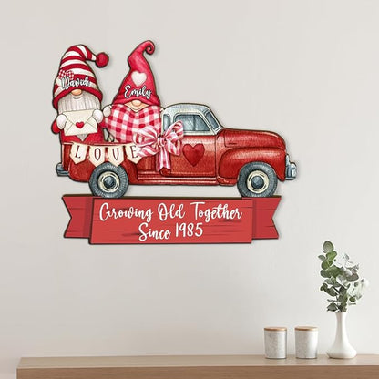 Growing Old Together Gnomes Wooden Plaque, Personalized Gifts for Him Her Wife, Custom Wood Sign Anniversary Couples Gift, Christmas Valentine Gift For Parents, Grandparents Decorations Sign 23