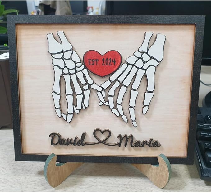 Personalized Forever My Boo Wooden Sign, Wedding Halloween Decorations, Couple Hand Skeleton Wooden Frame, Gothic Decor, Boo Sign, Custom Names For Couples Ghost Wood Sign, Birthday Gift for Boyfriend Girlfriend 3