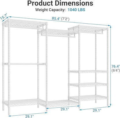 VIPEK V5 Plus Portable Closet Wardrobe Heavy Duty Clothes Rack, Large Free Standing Closet Rack for Hanging Clothes, 85.4" L x 15.7" W x 76.4" H, White