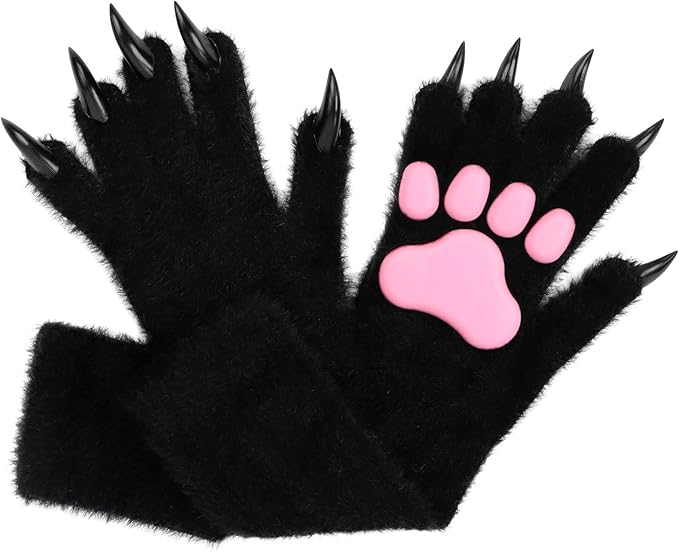 Faux fur wolf paw gloves with non-slip cat pad three-piece set, suitable for cosplay, Christmas, and Halloween party costumes