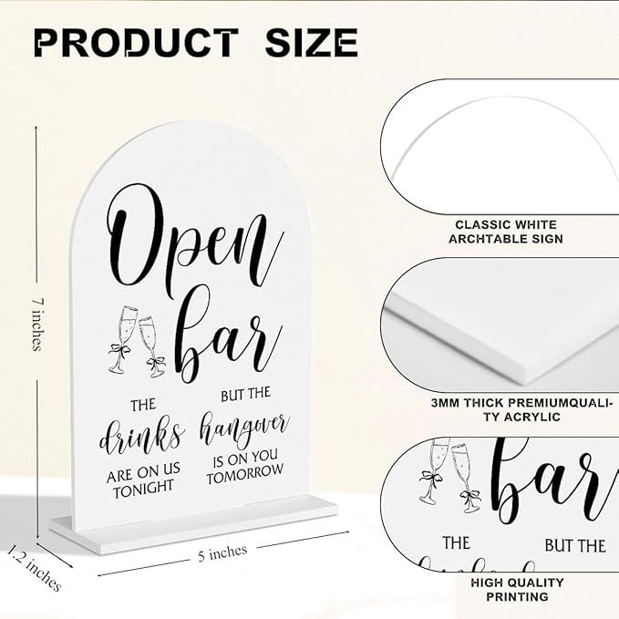 Open Bar Sign Wedding Signage Bar Sign for Wedding Engagement Bridal Shower Ceremony Reception Event Birthday Party Clear Table Acrylic Decor