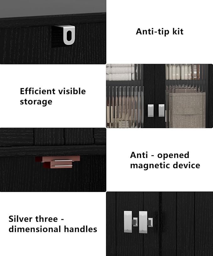 53.1" H Tall Bathroom Storage Cabinet, Bathroom Floor Cabinet with 6 Doors and Adjustable Shlef, Linen Cabinet, Pantry Cabinet for Living Room, Kitchen, Entryway, Black