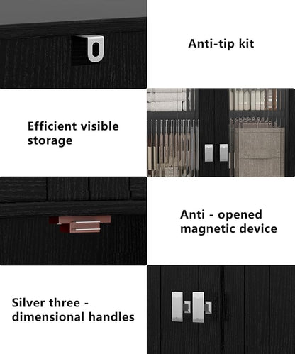 53.1" H Tall Bathroom Storage Cabinet, Bathroom Floor Cabinet with 6 Doors and Adjustable Shlef, Linen Cabinet, Pantry Cabinet for Living Room, Kitchen, Entryway, Black