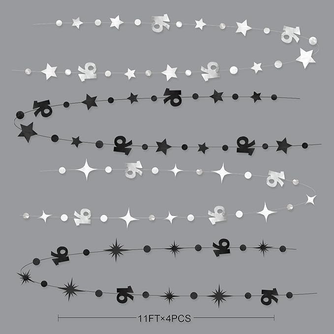 Silver Black 16th Birthday Decorations Number 16 Circle Dot Twinkle Star Garland Banner Backdrop for Girls Boys Happy 16th Birthday Sweet Sixteen 16th Anniversary Cheers to 16 Years Party Decor