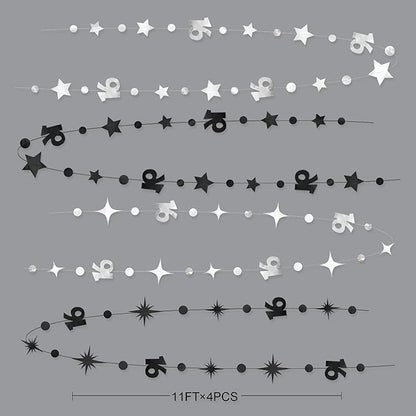 Silver Black 16th Birthday Decorations Number 16 Circle Dot Twinkle Star Garland Banner Backdrop for Girls Boys Happy 16th Birthday Sweet Sixteen 16th Anniversary Cheers to 16 Years Party Decor