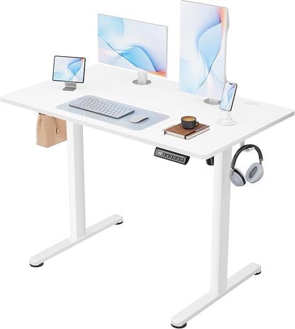 Furmax Electric Standing Desk, 40 x 24 Inches Sit Stand up Desk, Sit Stand Height Adjustable Home Office Desk with 4 Height Position Memory - with Splice Board (White, 40)