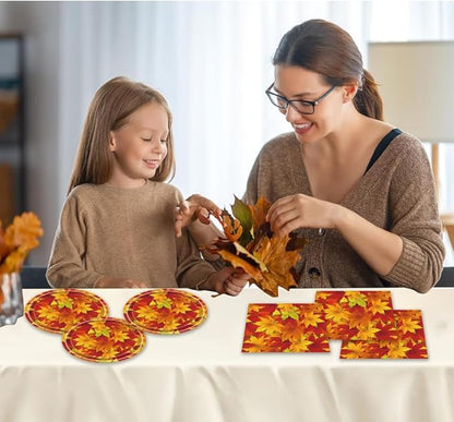 40Pcs Thanksgiving Day Party Supplies for 20 Guests - Fall Leaves Thanksgiving Day Autumn Plates and Napkins for Baby Shower Harvest Birthday Party Decorations