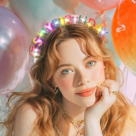 Its My Birthday Headband and Sash Light Up Crown Led Birthday Accessories Sets for Women