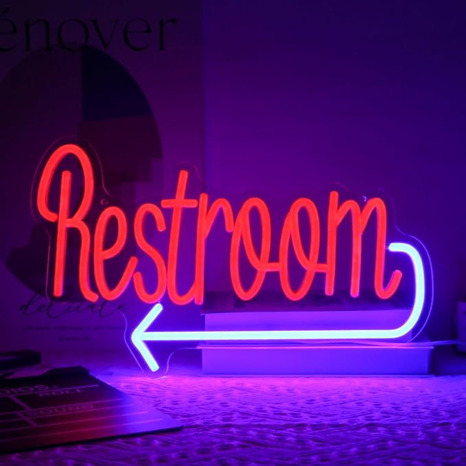 Restroom Neon Sign Toilet Neon Signs for Wall Decor Washroom with Arrow Neon Light Red Blue Bathroom Neon Wall Light Up Signs for WC Bar Restaurant Hotel Shop Decor USB Powered