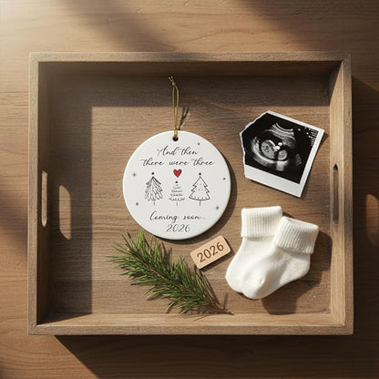 Baby Coming Soon 2026, Baby Announcement Christmas Ornament for New Parents, Expecting Couple, Promoted to Grandparents Gift, Baby Reveal Keepsake Decor (Three Tree)