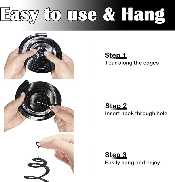 30pc Hanging Swirl Decorations Black and Silver Party Streamers for Ceiling 24" Swirl Spiral Decorations