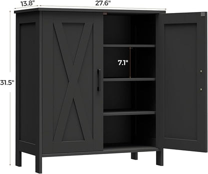 Farmhouse Shoe Cabinet with 2 Barn Doors & Wood Legs, 5-Tier Shoe Storage Cabinet with 3 Adjustable Shelves, Tall Shoe Rack Organizer for Closet, Shoe Organizer for Entryway, Hallway, Black