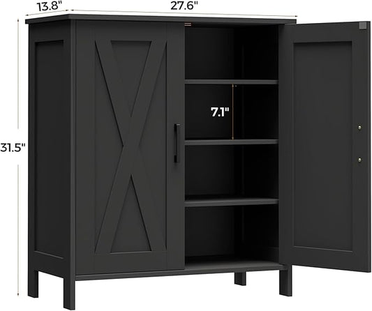 Farmhouse Shoe Cabinet with 2 Barn Doors & Wood Legs, 5-Tier Shoe Storage Cabinet with 3 Adjustable Shelves, Tall Shoe Rack Organizer for Closet, Shoe Organizer for Entryway, Hallway, Black