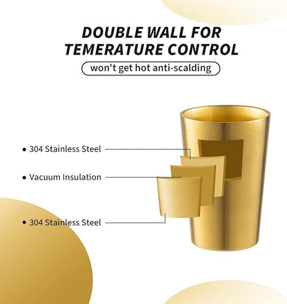12 Pack 12 oz Stainless Steel Insulated Cup, Double Wall Vacuum Small Metal Cup, Reusable Camping Cups Unbreakable Indoor Outdoor for Party, Home, Office, BBQ, Gold