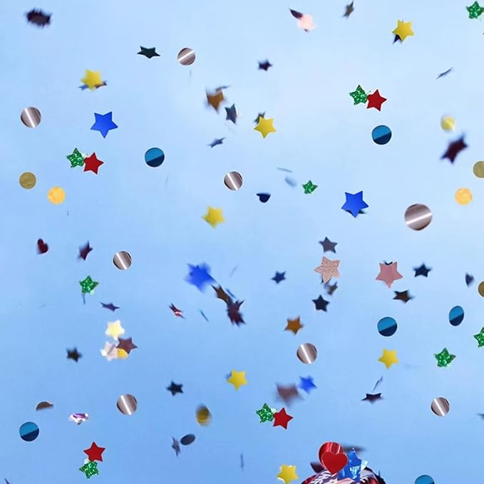 Rainbow Foil Confetti 15000Pcs, containing a mixture of three shapes: circular, heart-shaped,and star shaped Table Confetti for Fill Balloon Wedding Graduation Party Decorations,100g of pack