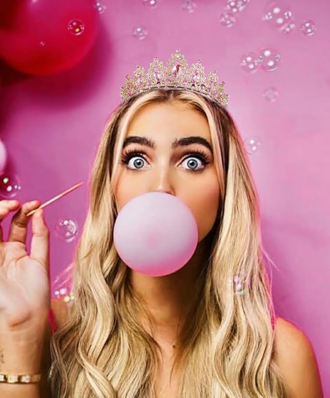 WOVOWOVO Princess Crown Queen Birthday Tiara for Women Girls, Pink Crystal Tiaras and Crowns Headband Hair Accessories for Bride Wedding Halloween Costume Party Prom Christmas Gifts