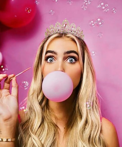 WOVOWOVO Princess Crown Queen Birthday Tiara for Women Girls, Pink Crystal Tiaras and Crowns Headband Hair Accessories for Bride Wedding Halloween Costume Party Prom Christmas Gifts