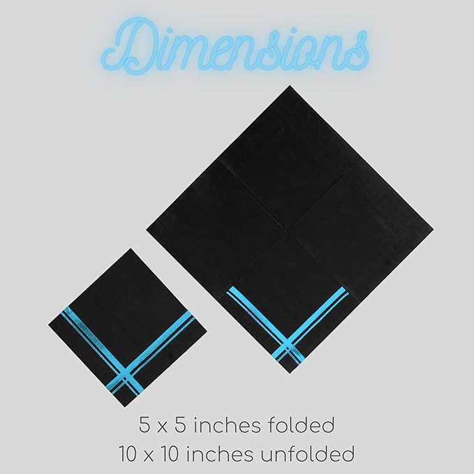 Light Blue on Black Cocktail Napkins - 100 Pack, 5" x 5", 3-Ply Paper - Style Name: Blissful Crossing