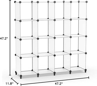 HOMIDEC Closet Organizers and Storage, 16 Cube Storage Organizer, Closet Organizer Bookshelf Cubes Shelves for Clothes, Bedroom, Kids Room, Bathroom, Wardrobe, Garment Racks, Transparent