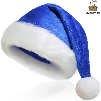 Queenmore Adult's Christmas Santa Claus Hat, Plush Santa Cap, Velvet Headwear, Lined and Fabric-Shedding Resistant
